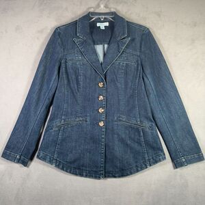 Coldwater Creek Blazer Jacket Womens 6 Dark Denim Stretch Tailored Jean Western